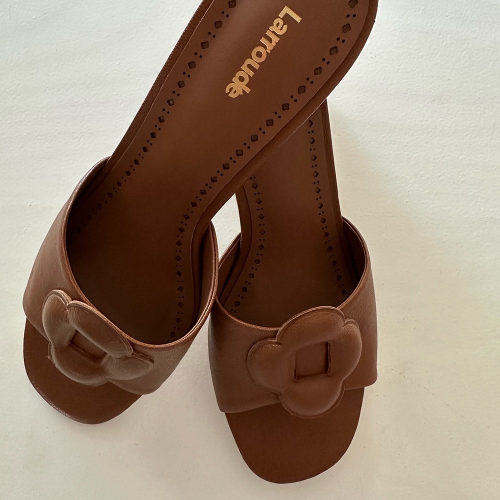 Larroude Brown Minimalist Sandals with Decorative Strap